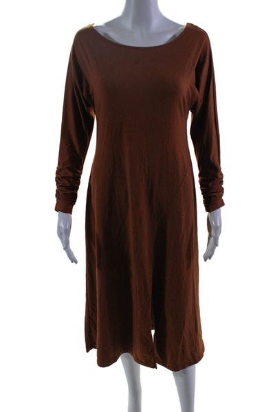 Cuyana Womens Cotton Cut-Out Front Slit Long Sleeve Maxi Dress Brown Size XS