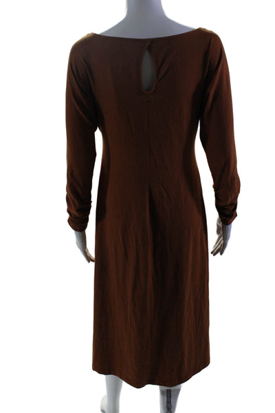 Cuyana Womens Cotton Cut-Out Front Slit Long Sleeve Maxi Dress Brown Size XS