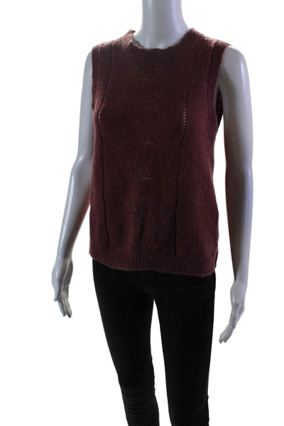 Ekyog Womens Knitted Textured Round Neck Sleeveless Pullover Sweater Red Size XS