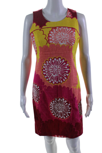 Beth Bowley Womens Cotton Pink Multicolor Floral Crew Neck Shift Dress Size 4