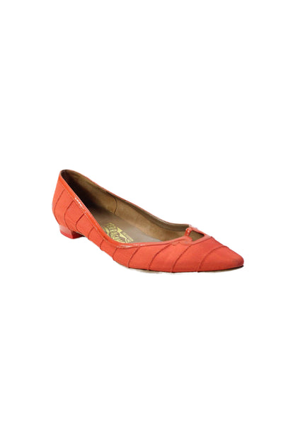 Salvatore Ferragamo Womens Orange Textured Pointed Toe Heels Shoes Size 7.5