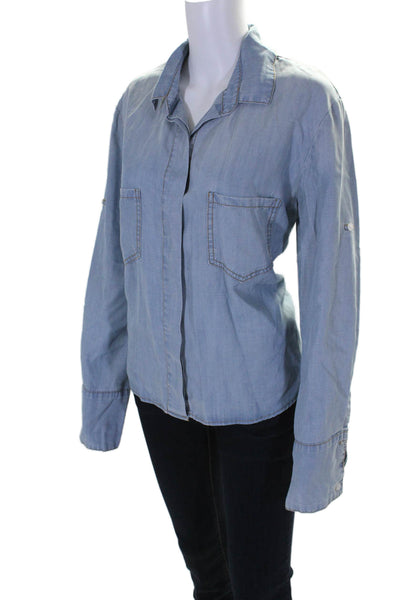 Gab kate Womens Denim Collared Long Sleeve Button Up Blouse Top Blue Size M