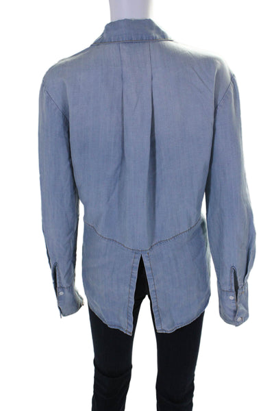 Gab kate Womens Denim Collared Long Sleeve Button Up Blouse Top Blue Size M