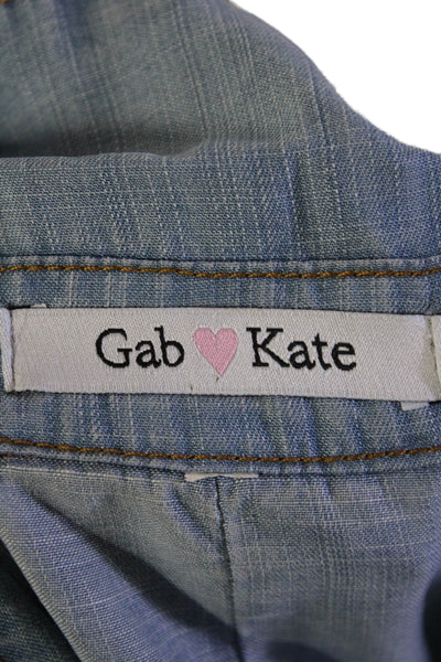 Gab kate Womens Denim Collared Long Sleeve Button Up Blouse Top Blue Size M