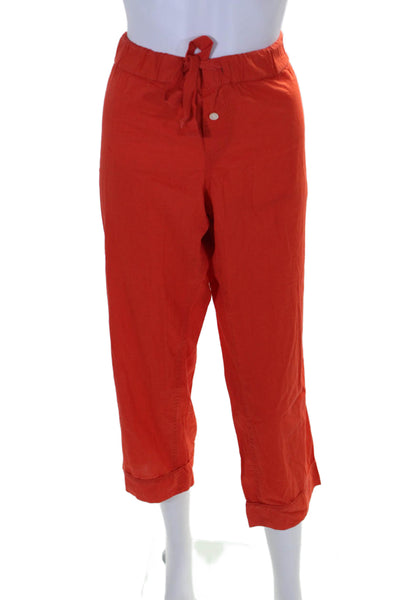 J Crew Womens Cotton Short Sleeve Button Up Shirt + Pants Pajama Set Red Size S