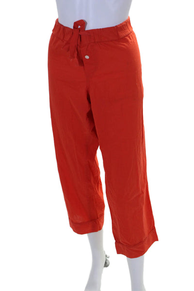 J Crew Womens Cotton Short Sleeve Button Up Shirt + Pants Pajama Set Red Size S