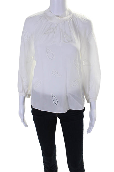 Rebecca Taylor Womens Silk Blend Embroidered Pullover Blouse Top White Size 6