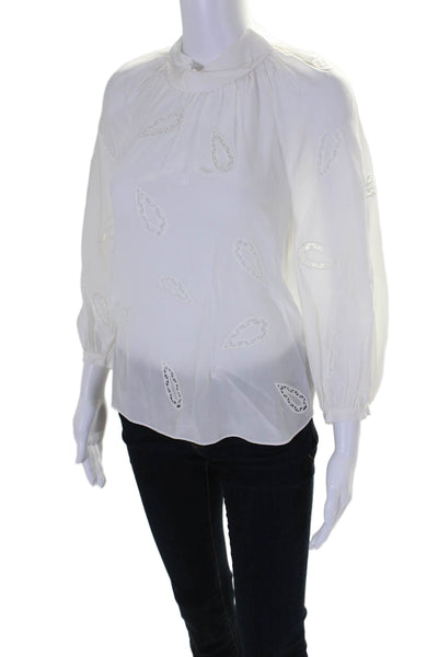 Rebecca Taylor Womens Silk Blend Embroidered Pullover Blouse Top White Size 6