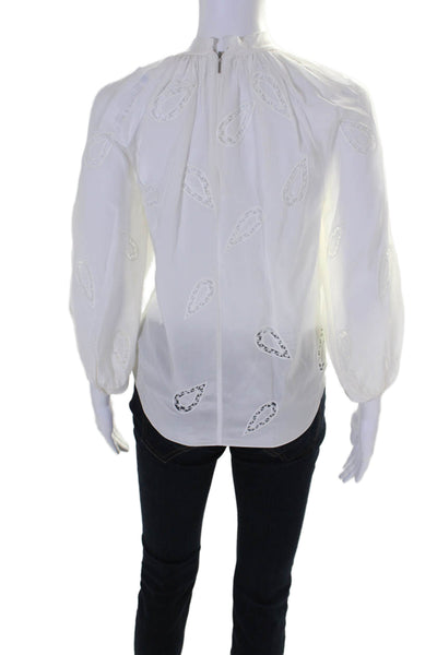 Rebecca Taylor Womens Silk Blend Embroidered Pullover Blouse Top White Size 6