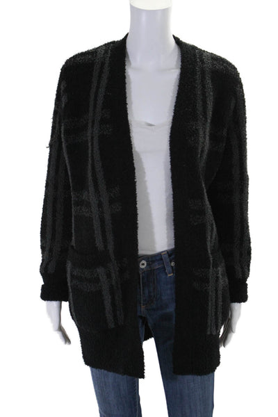 Barefoot Dreams® Womens Cozychic Black Fuzzy Plaid Cardigan Sweater Top Size XS