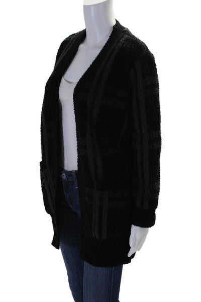 Barefoot Dreams® Womens Cozychic Black Fuzzy Plaid Cardigan Sweater Top Size XS