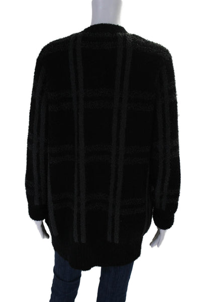 Barefoot Dreams® Womens Cozychic Black Fuzzy Plaid Cardigan Sweater Top Size XS