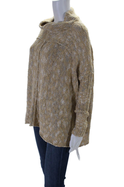 Free People Womens Boucle Turtleneck Sweater Beige White Size Extra Small