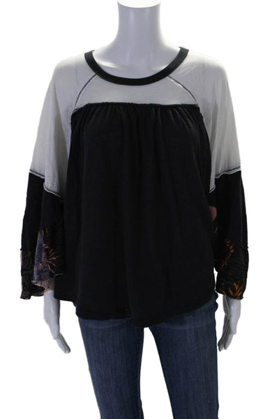 We The Free Womens Abstract Print Sleeves Blouse Multi Colored Size Medium