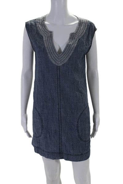 Trina Turk Womens Linen Blend Sleeveless Knee Length Dress Blue Size 2