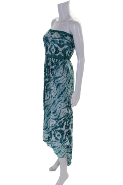 Velvet Womens Tie Dye Print Strapless A Line Maxi Dress Blue White Size Small