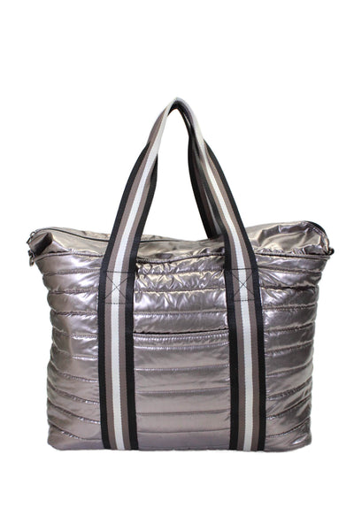 Think Royln Womens Top Zip Double Top Handle Handbag Nylon Silver Large