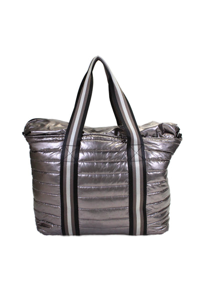 Think Royln Womens Top Zip Double Top Handle Handbag Nylon Silver Large