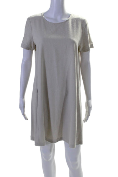 Eileen Fisher Womens Short Sleeve Scoop Neck Knee Length Dress Beige Small