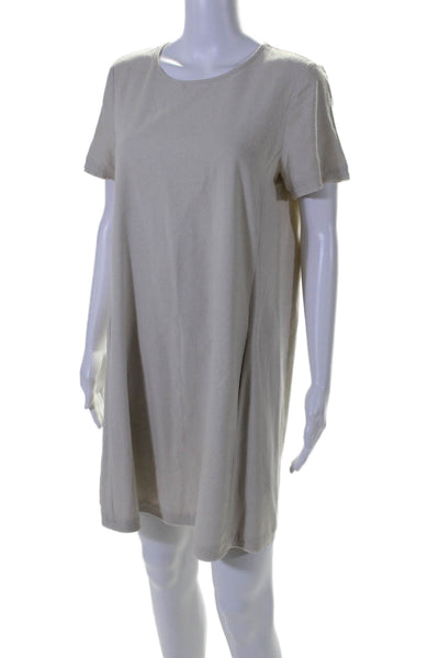 Eileen Fisher Womens Short Sleeve Scoop Neck Knee Length Dress Beige Small