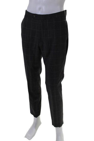 Indochino Mens Cotton Tapered Plaid Button Zip Dress Pants Brown Size M