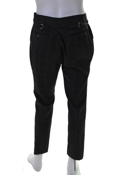 Indochino Mens Cotton Tapered Plaid Button Zip Dress Pants Brown Size M