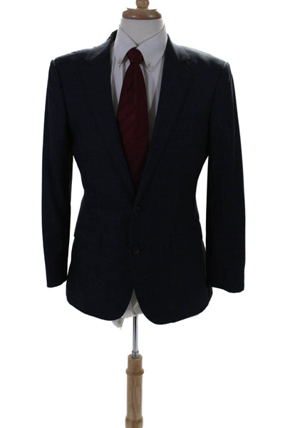 Alton Lane Mens V-neck Two Button Textured Fancy Suit Blazer Navy Size M