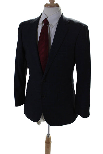 Alton Lane Mens V-neck Two Button Textured Fancy Suit Blazer Navy Size M