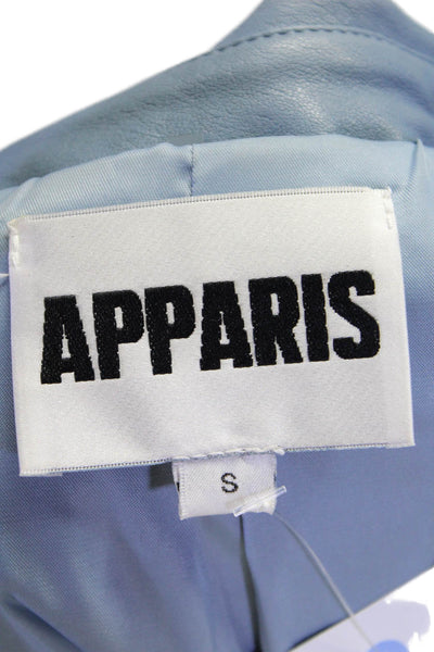 Apparis Womens Button Front Collared Long Trench Coat Leather Blue Small