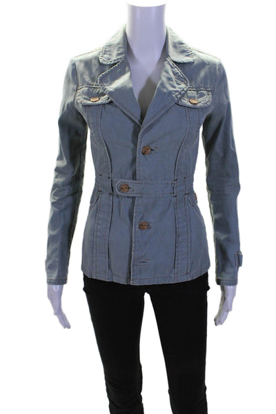 Yanuk Womens V-neck Collar Button Adjustable Light Denim Jacket Blue Size SP