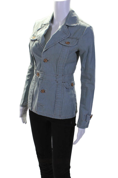 Yanuk Womens V-neck Collar Button Adjustable Light Denim Jacket Blue Size SP