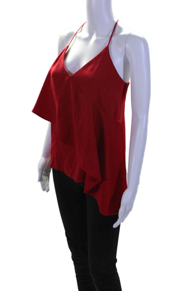 Amanda Uprichard Womens V Neck Ruffle Trim Racerback Tank Blouse Red Size S