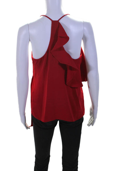 Amanda Uprichard Womens V Neck Ruffle Trim Racerback Tank Blouse Red Size S
