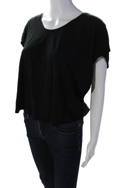 AYR Womens Cotton Solid Black Scoop Neck Short Sleeve Tee Top Size XL