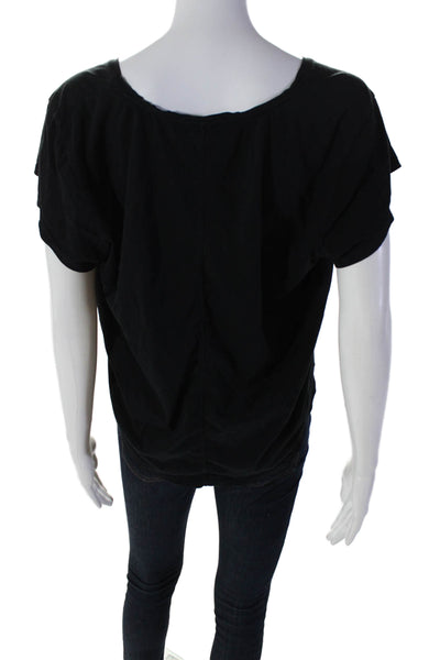 AYR Womens Cotton Solid Black Scoop Neck Short Sleeve Tee Top Size XL