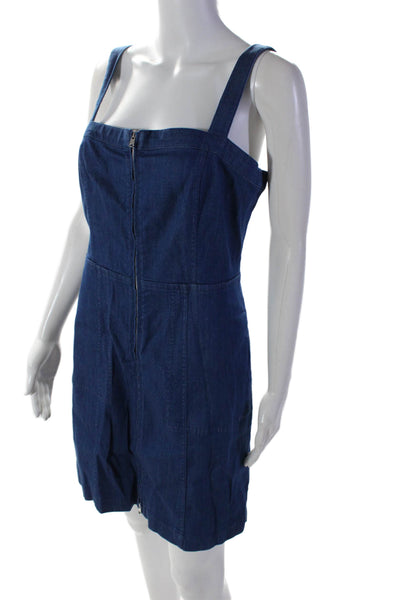 Club Monaco Women's Square Neck Full Zip Medium Wash Denim Mini Dress Size 10