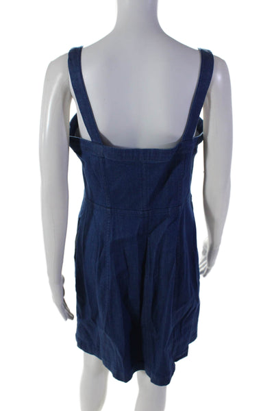 Club Monaco Women's Square Neck Full Zip Medium Wash Denim Mini Dress Size 10