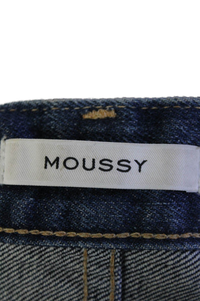 Moussy Womens Medium Wash Front Zip Distressed Jeans Denim Blue Size 26