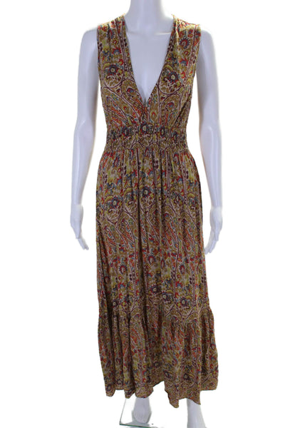 Pampelone Womens Floral Print V-Neck Sleeveless Maxi Dress Multicolor Size S