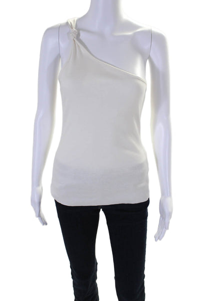 The Range Womens Cotton Knotted One Shoulder Sleeveless Top Cream White Size S