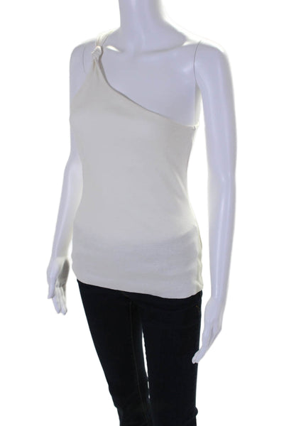 The Range Womens Cotton Knotted One Shoulder Sleeveless Top Cream White Size S