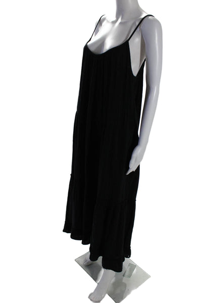 Xirena Womens Cotton Ruched Pullover Tiered Maxi A-Line Tank Dress Black Size L