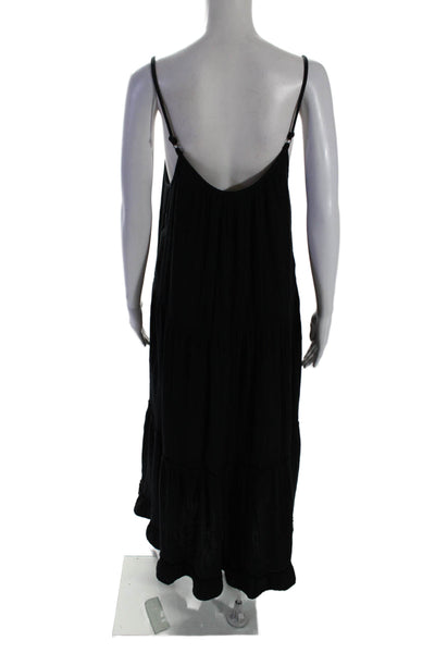 Xirena Womens Cotton Ruched Pullover Tiered Maxi A-Line Tank Dress Black Size L