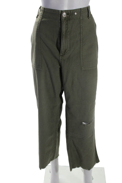 Rag & Bone Womens Cotton Button Fringed Hem Straight Leg Pants Green Size EUR 32