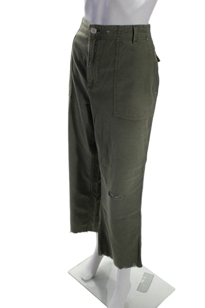 Rag & Bone Womens Cotton Button Fringed Hem Straight Leg Pants Green Size EUR 32