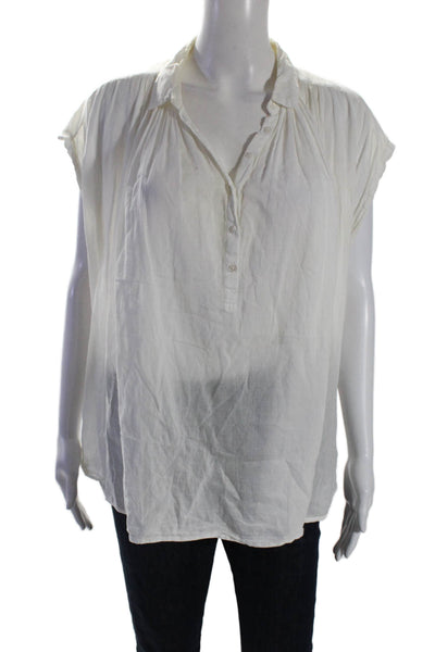 Nili Lotan Womens Cotton V-Neck Buttoned Sleeveless Blouse Top White Size M