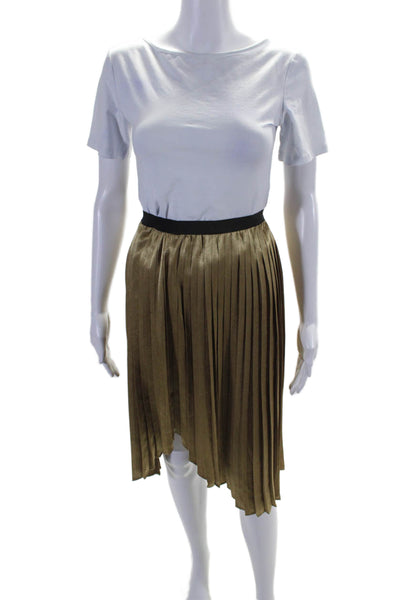 Joie Womens Textured Elastic Waistband Solid Pleated Midi Skirt Honey Brown Size