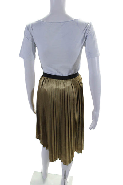 Joie Womens Textured Elastic Waistband Solid Pleated Midi Skirt Honey Brown Size