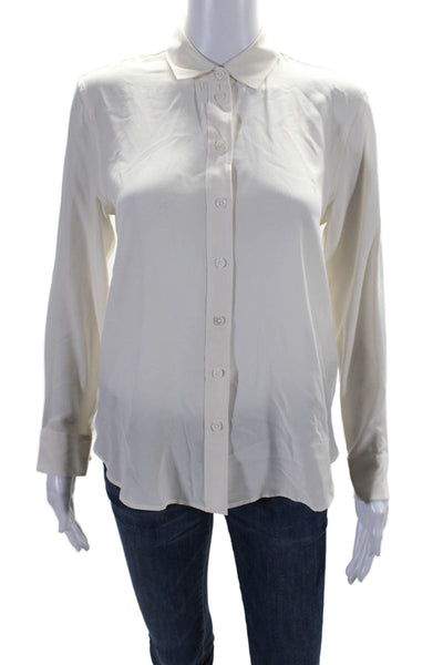 Equipment Femme Womens Button Sheer V-neck Long Sleeve Basic Blouse White Size X