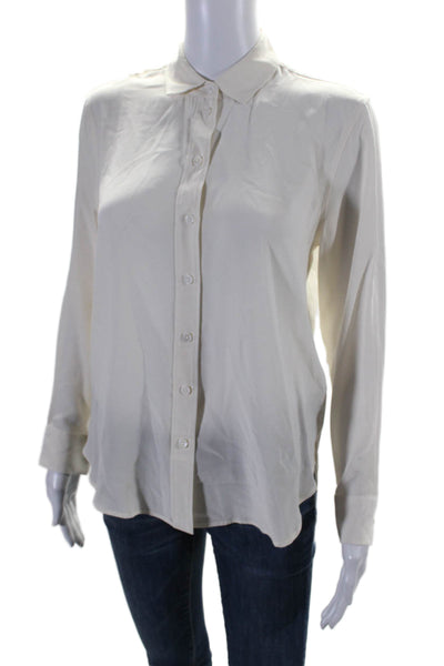 Equipment Femme Womens Button Sheer V-neck Long Sleeve Basic Blouse White Size X